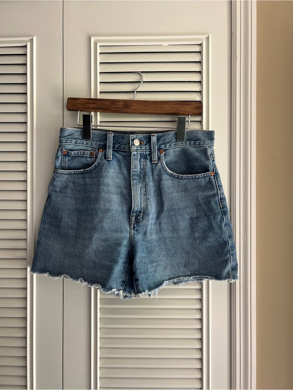 Madewell The Mom Jean Short High-Rise Blue Denim Shorts Size 27